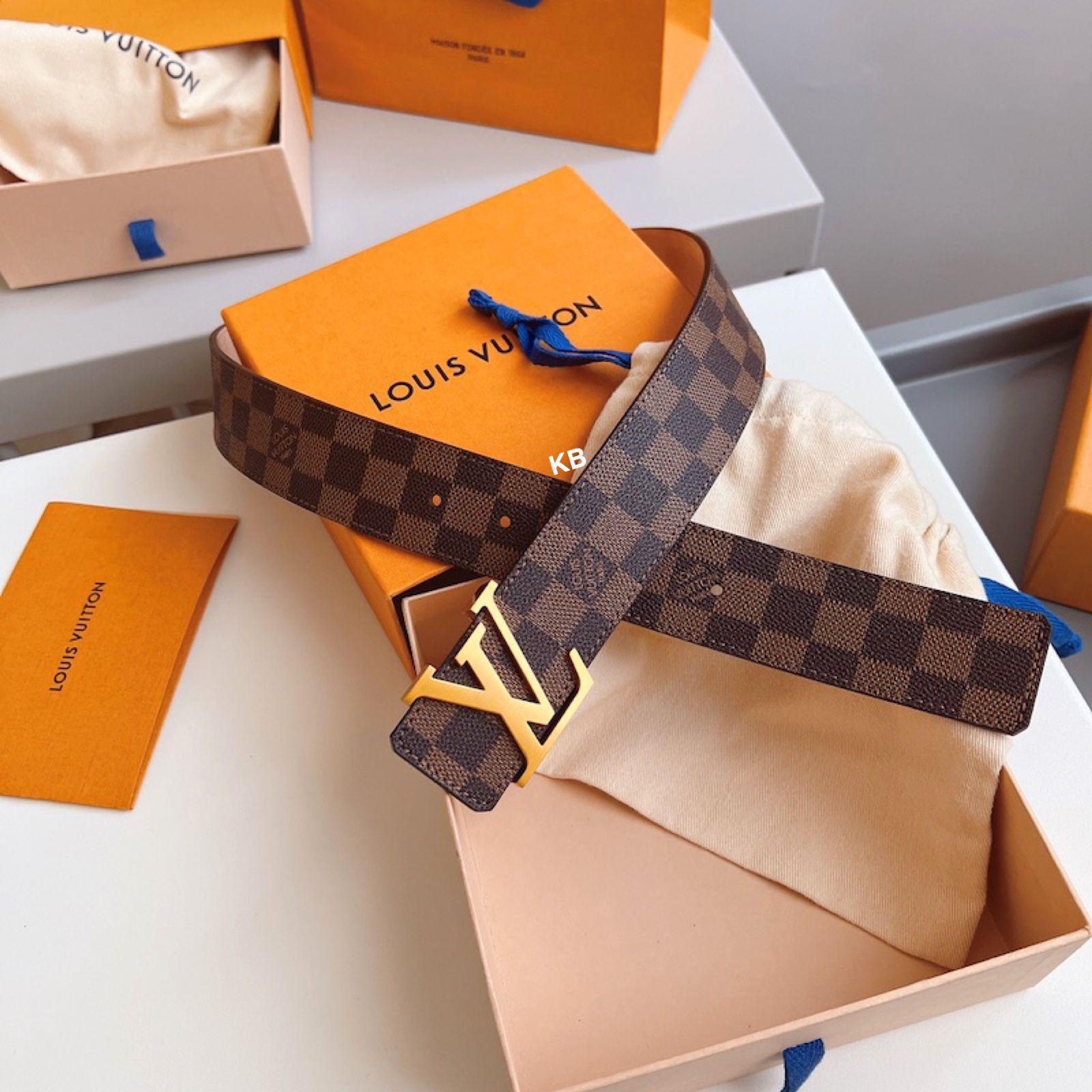 Louis Vuitton Brown Grid Belt Unisex Italian Leather Luxury Branded India