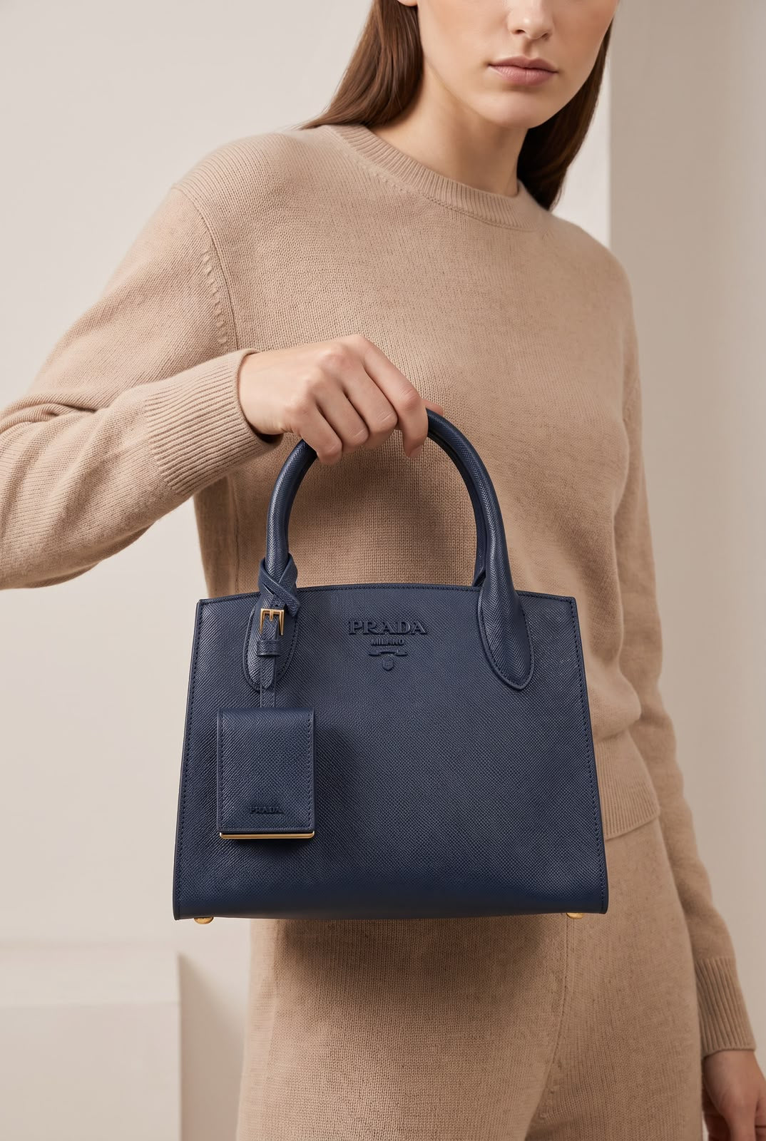 Women Saffiano Monochrome Handbag Blue 12A Premium Quality With Box Mini Pouch Detachable Strap India