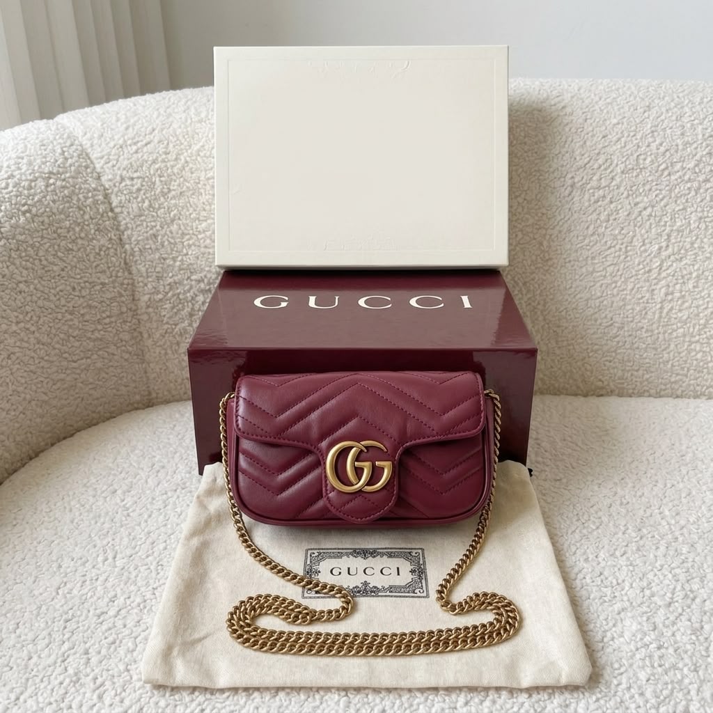 Women Mini Quilted Leather Chain Bag Maroon Gold Chain Strap Crossbody Premium Luxury Bag India