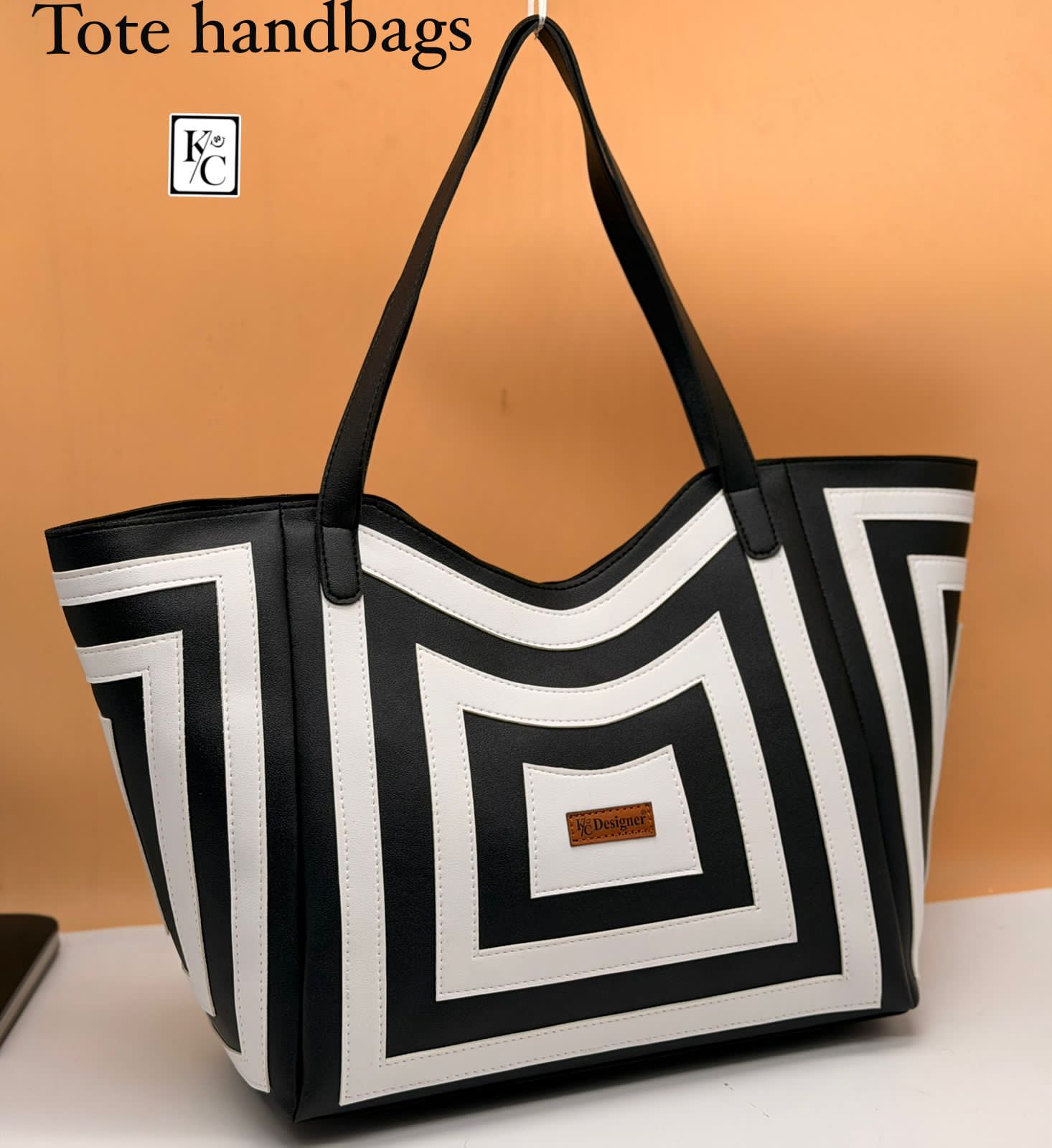 Women's Geometric Print Faux Leather Tote Bag | Multi-Compartment Shoulder Handbag
