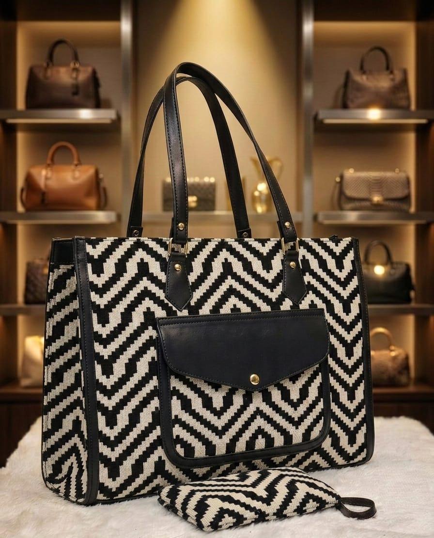 Jacquard Plush Tote Bag with Matching Pouch - PR Collection