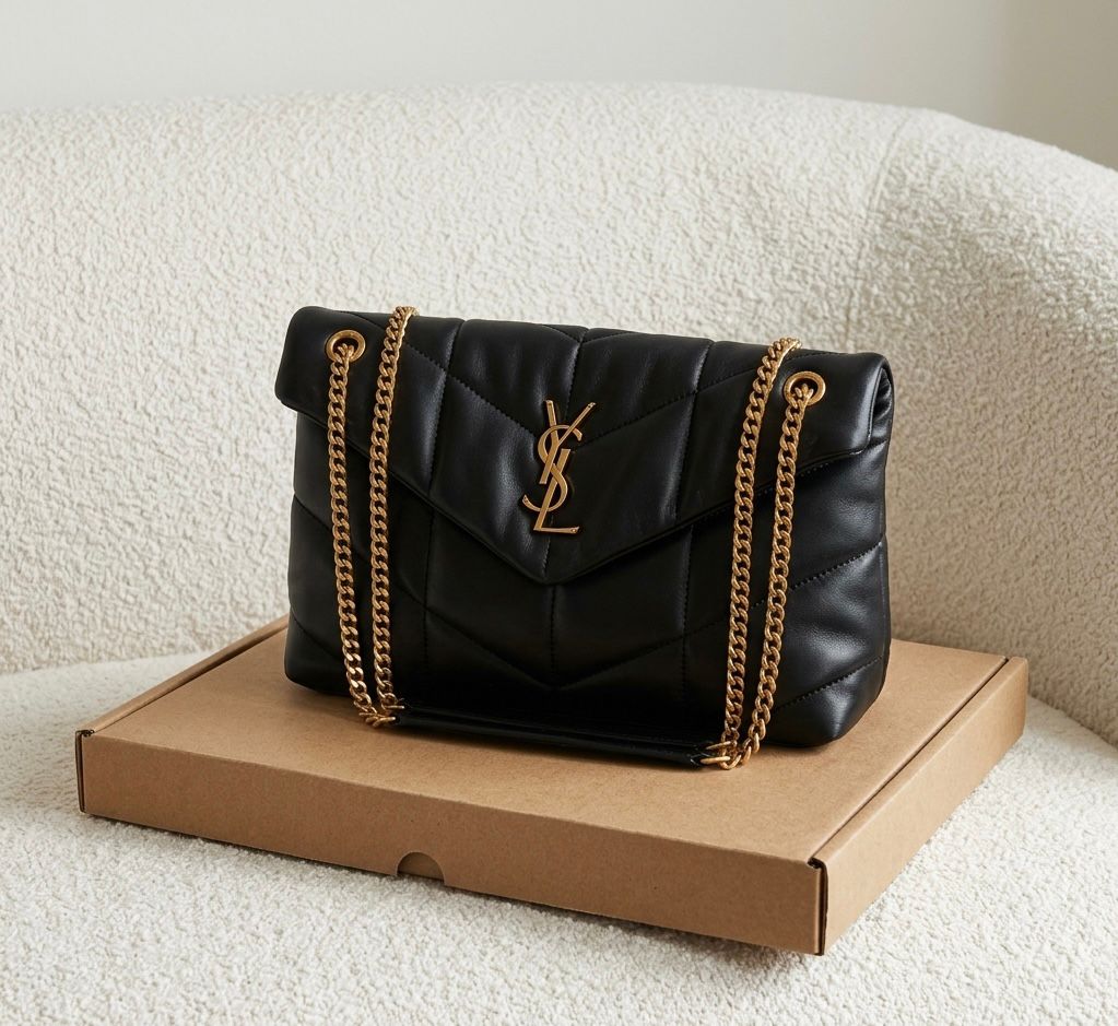 YSL Puffer Chain Bag Black Logo Premium Luxury Branded India