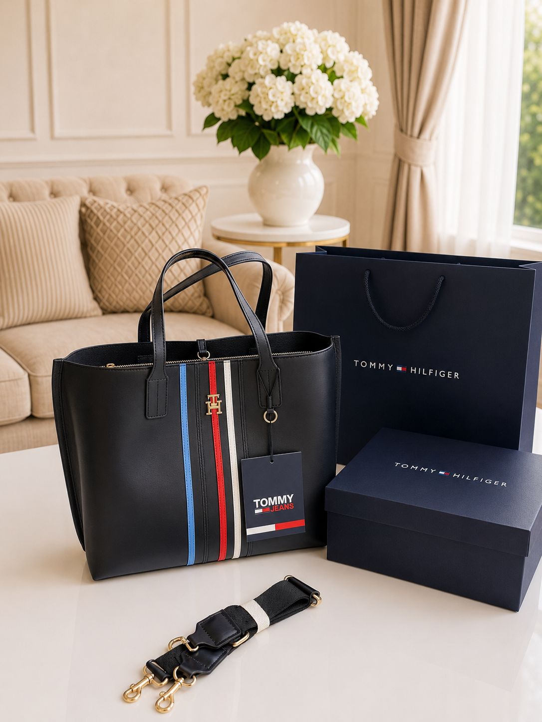 Tommy Hilfiger Iconic Monogram Embossed Tote Bag Black 2 - PR Collection