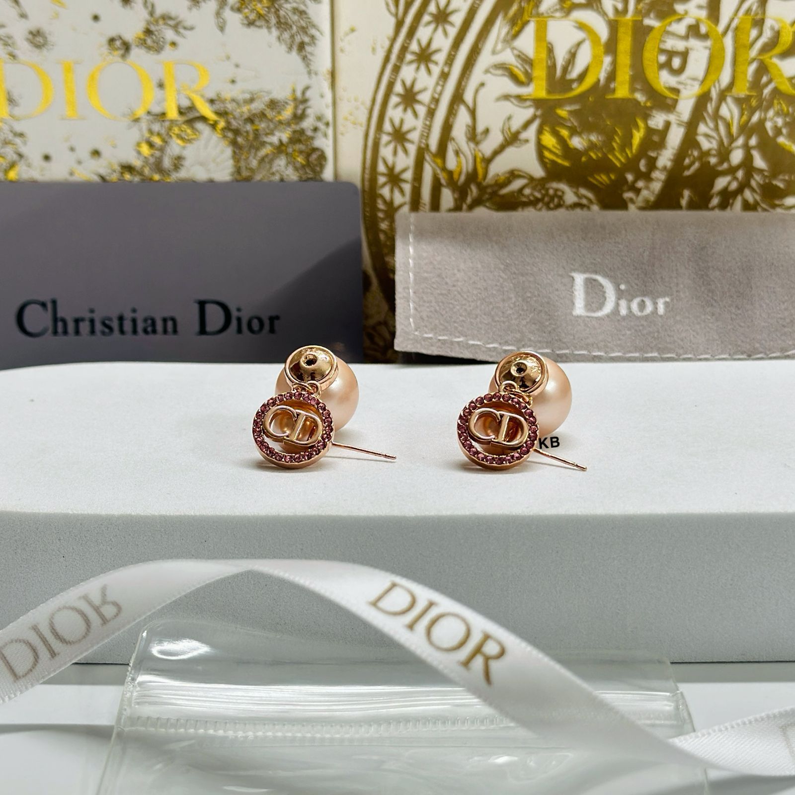 Dior Tribales Earring Rose Gold Finish Pink Tone Crystal India