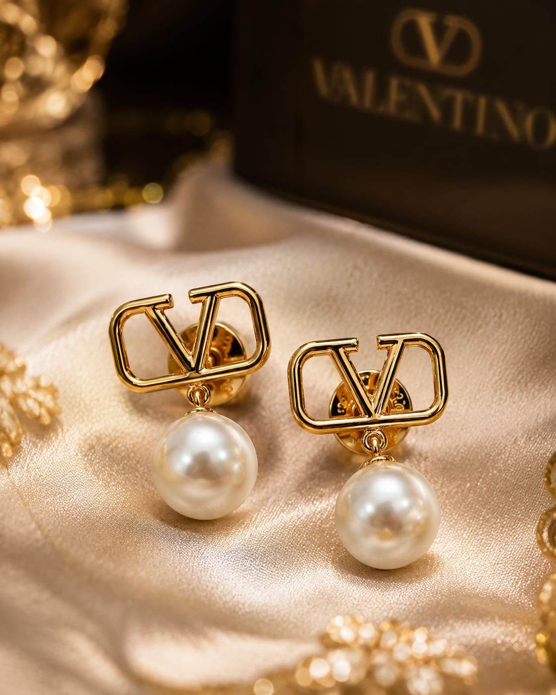 Pearl Drop Earrings With V Detail