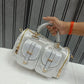 Women Rhinestone Boston Barrel Bag D3 Silver Crystal Embellished Gold Hardware Festive Party Handbag