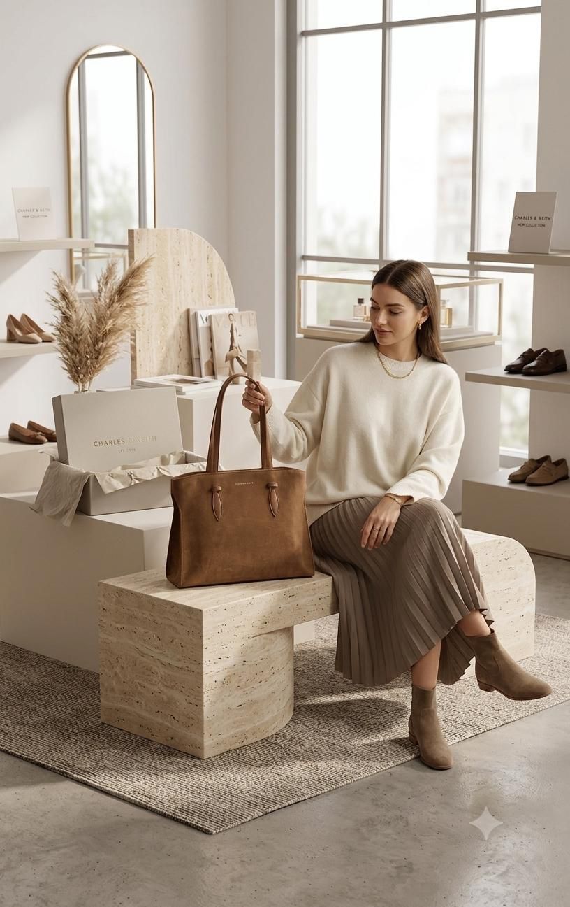 Charles Keith Allyn Suede Tote Bag Luxury Branded Women India