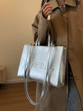 Women's premium leather designer tote bag silver, magnetic closure