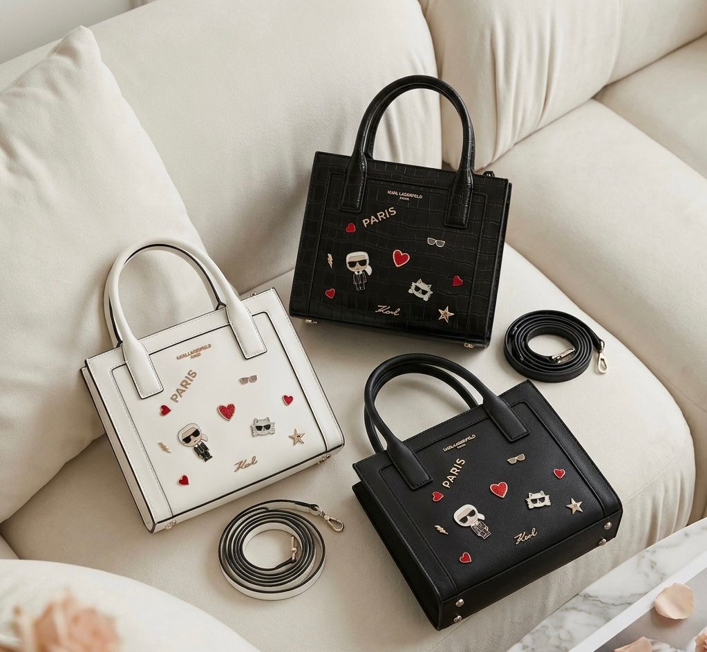 Karl Lagerfeld Charm Tote Bag Dual Handle Sling Strap Luxury India