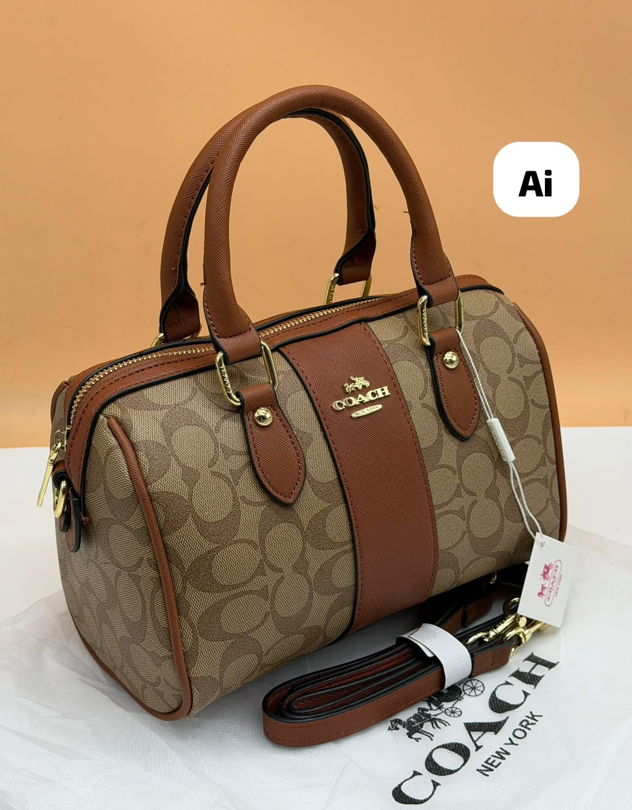 Women 12A Quality Imported Leather Sling Bag Tan Color Logo Dust Cover Branded Interior Luxury India