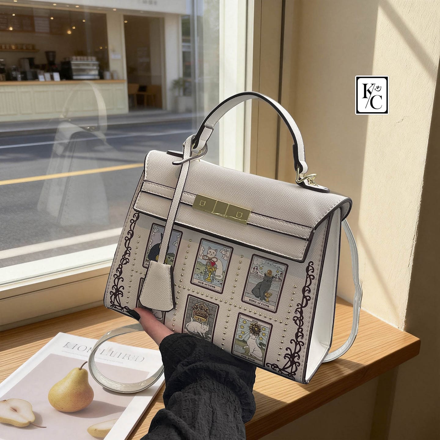 Women Korean Kelly Bag White Printed Shoulder Crossbody Sling Bag Trendy 2026