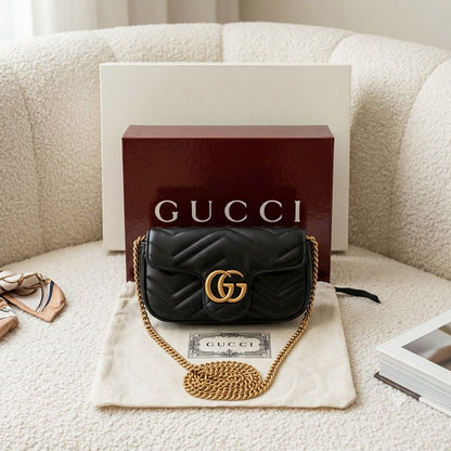 Women Mini Quilted Leather Chain Bag Black Gold Chain Strap Crossbody Shoulder Bag With Box Dust Bag India