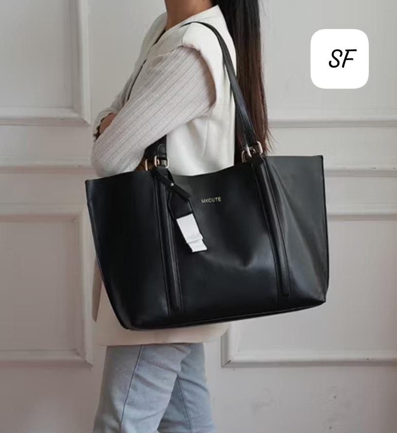 Imported Heavy Duty Tote Bag Black Smooth Zipper Premium Quality Women India