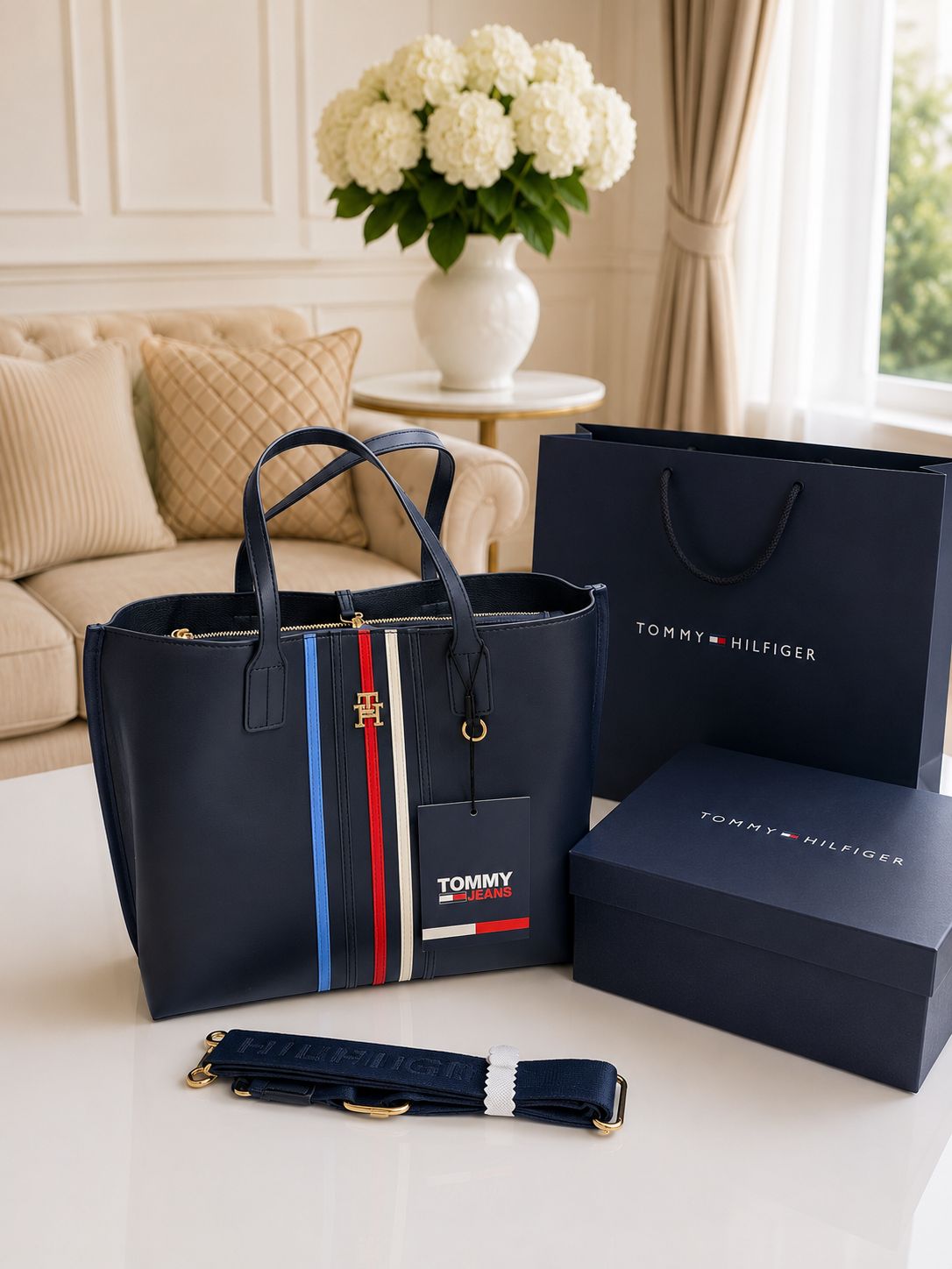 Tommy Hilfiger Iconic Monogram Embossed Tote Bag Blue 2 - PR Collection