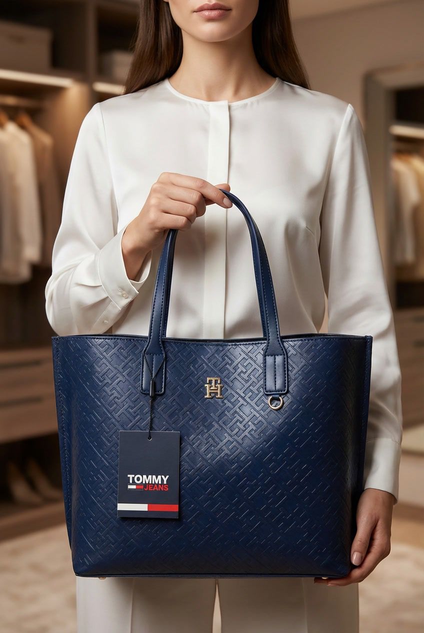 Tommy Hilfiger Iconic Monogram Embossed Tote Bag Blue - PR Collection