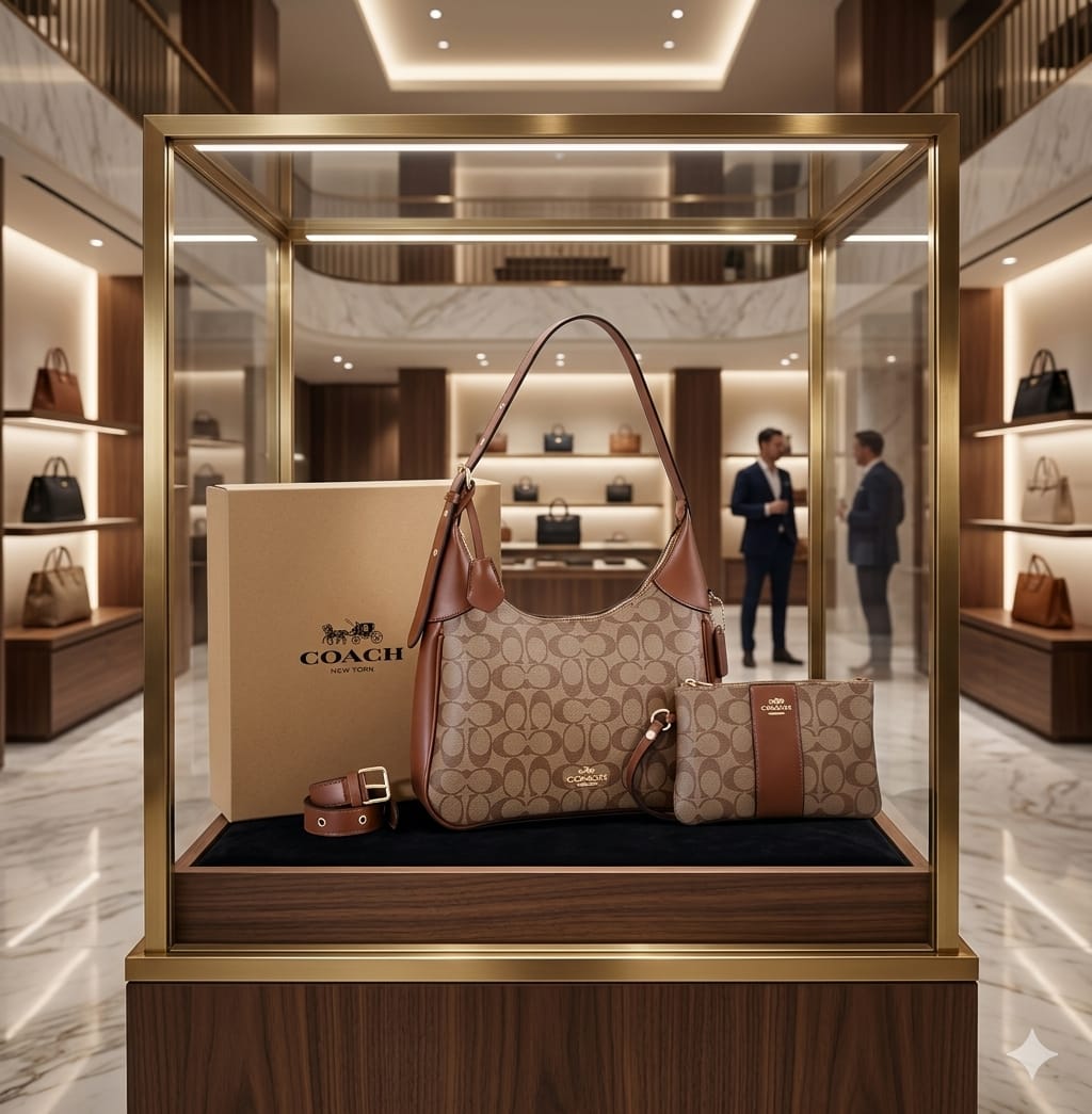 Coach Signature Tote Bag Combo Leatherette Brand Box Coffee Apricot - PR Collection