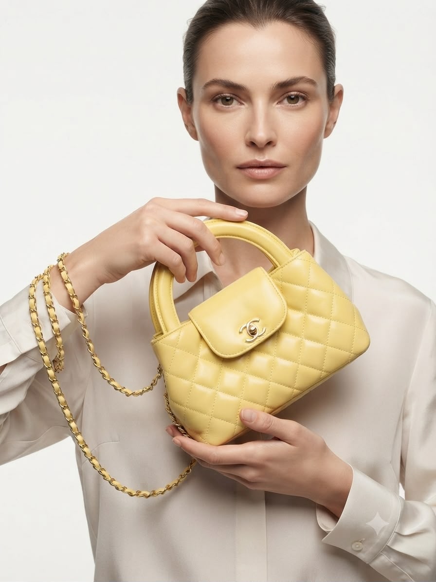 Women Kelly Shopper Sling Bag Yellow Structured Luxury Sling Handbag With Box