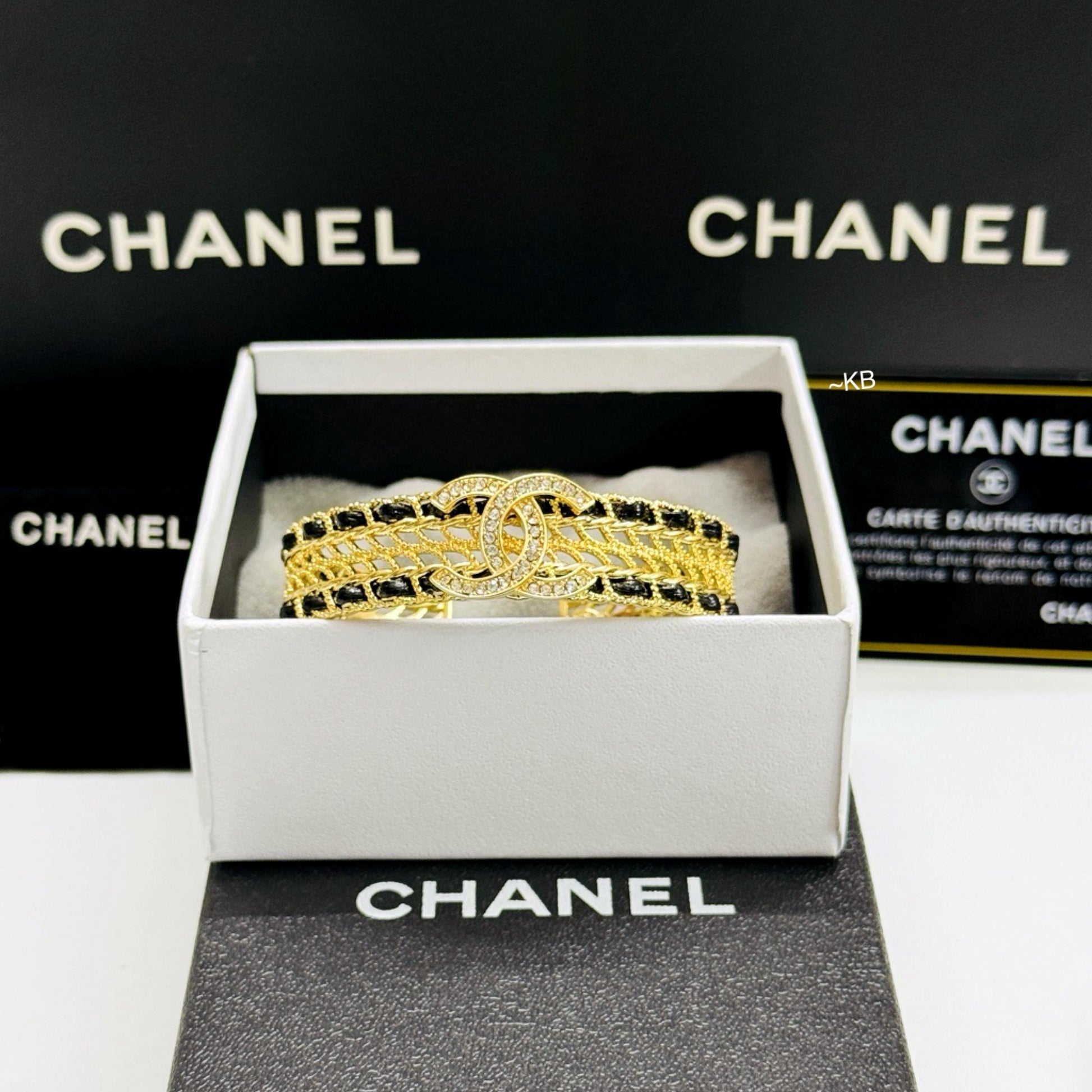 Chanel Crystal Leather Intertwined CC Cuff Bracelet Statement Jewellery - PR Collection
