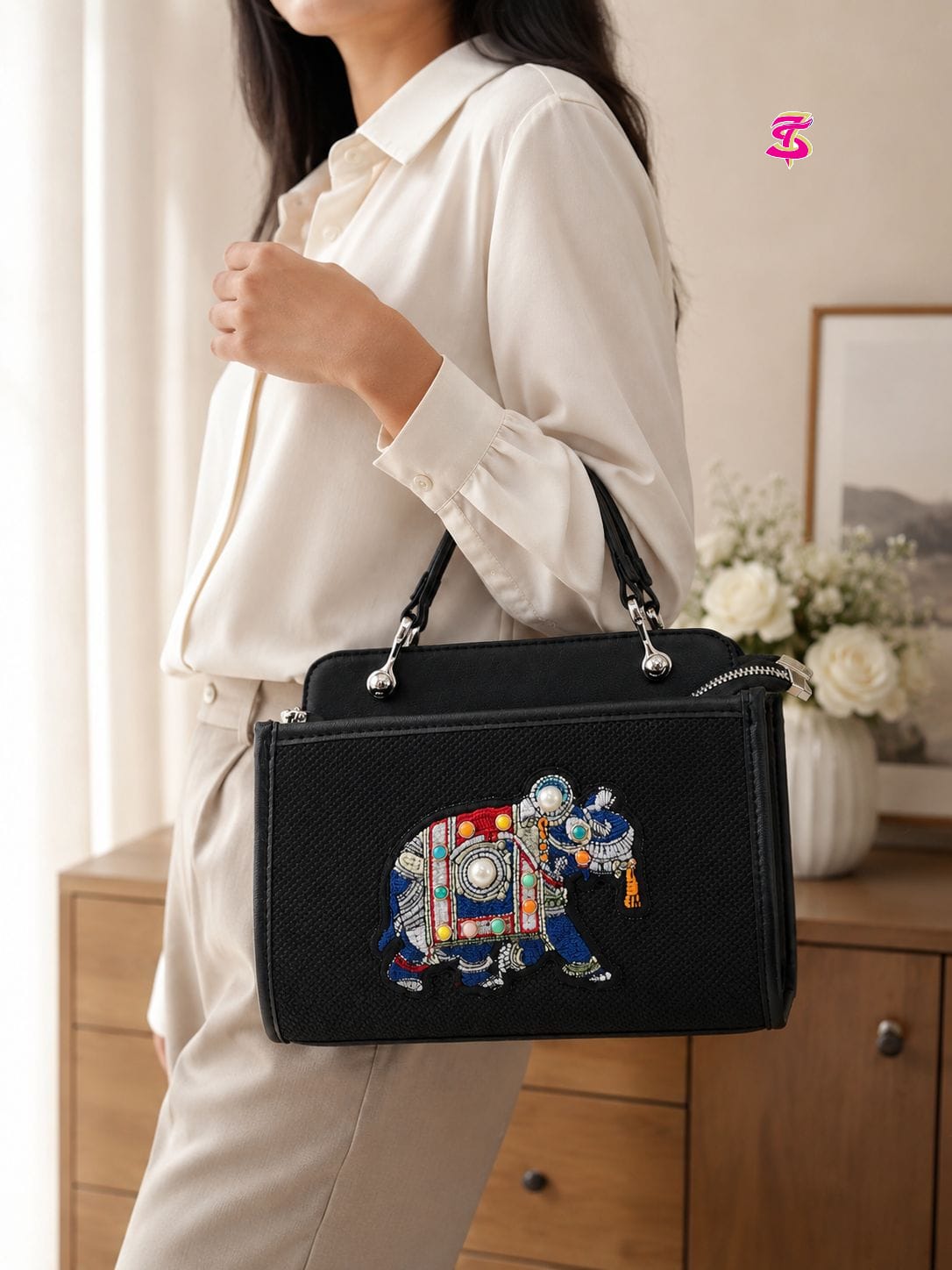 Elephant Print Sling Bag with Long Belt - PR Collection