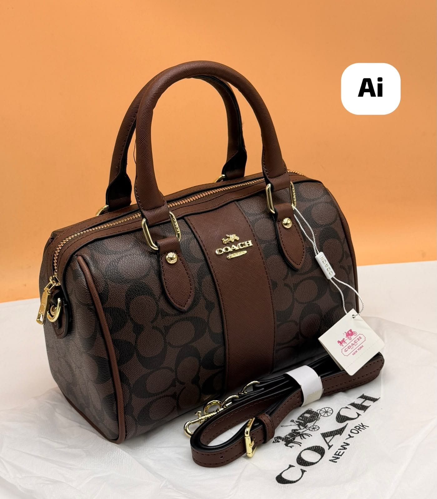 Women 12A Quality Imported Leather Sling Bag Coffee Color Logo Dust Cover Branded Interior Luxury India