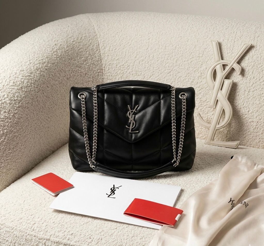 YSL Puffer Quilted Bag Silver Logo Designer Shoulder Bag Women
