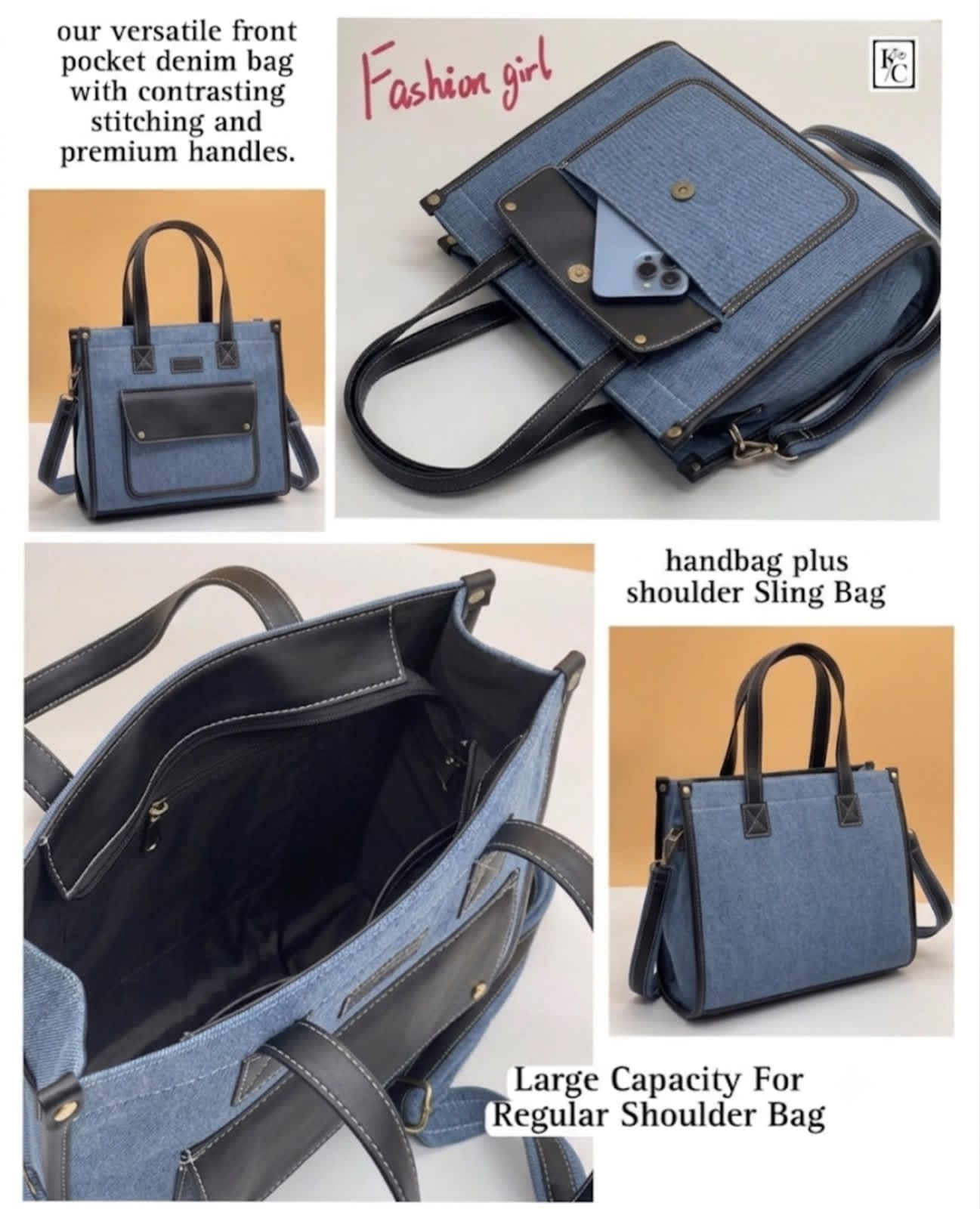 Tan Denim Sling Bag Women Casual Imported Handbag Premium Quality