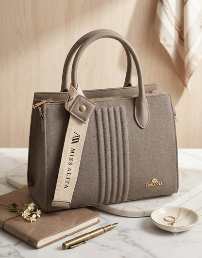 Miss Alita Front Metal Logo Bag Brown genuine leather - PR Collection