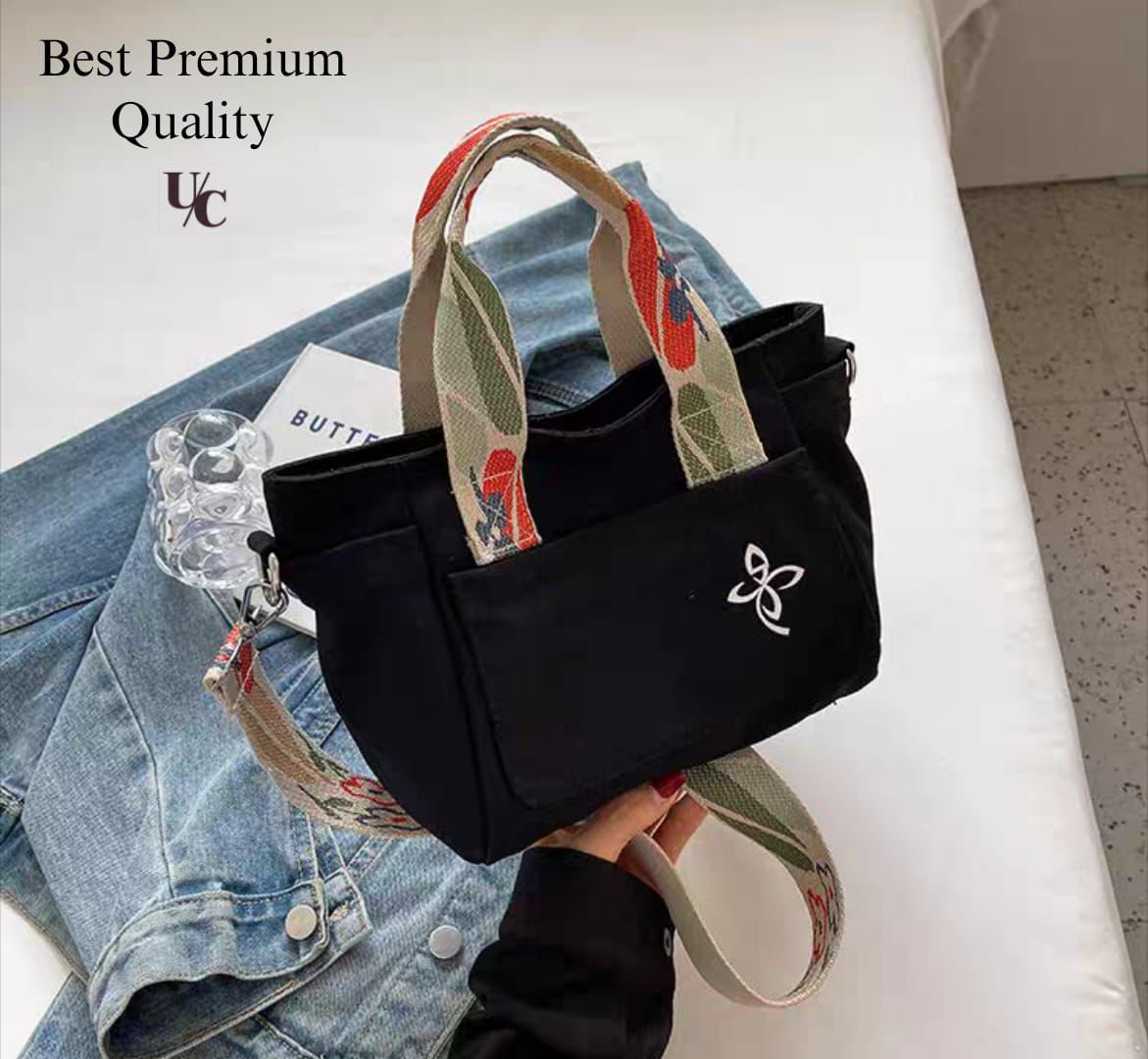 Women's Korean style canvas bucket bag black, crossbody commuter bag