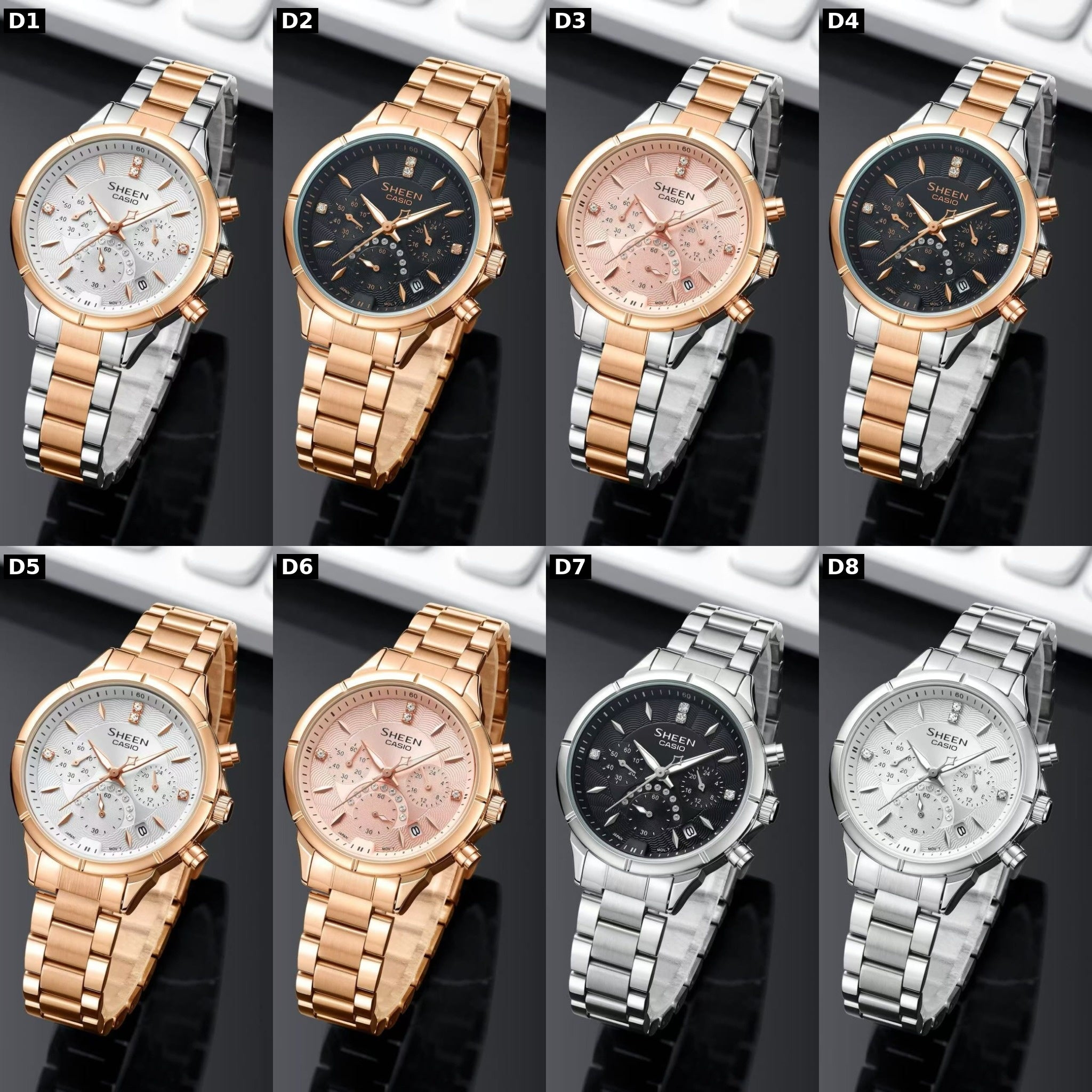 Casio Sheen Style Ladies Watch Stainless Steel Strap White Dial Chronograph