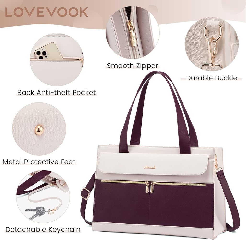 LOVEVOOK Ladies Work Bag Laptop Compartment Briefcase School Office - PR Collection