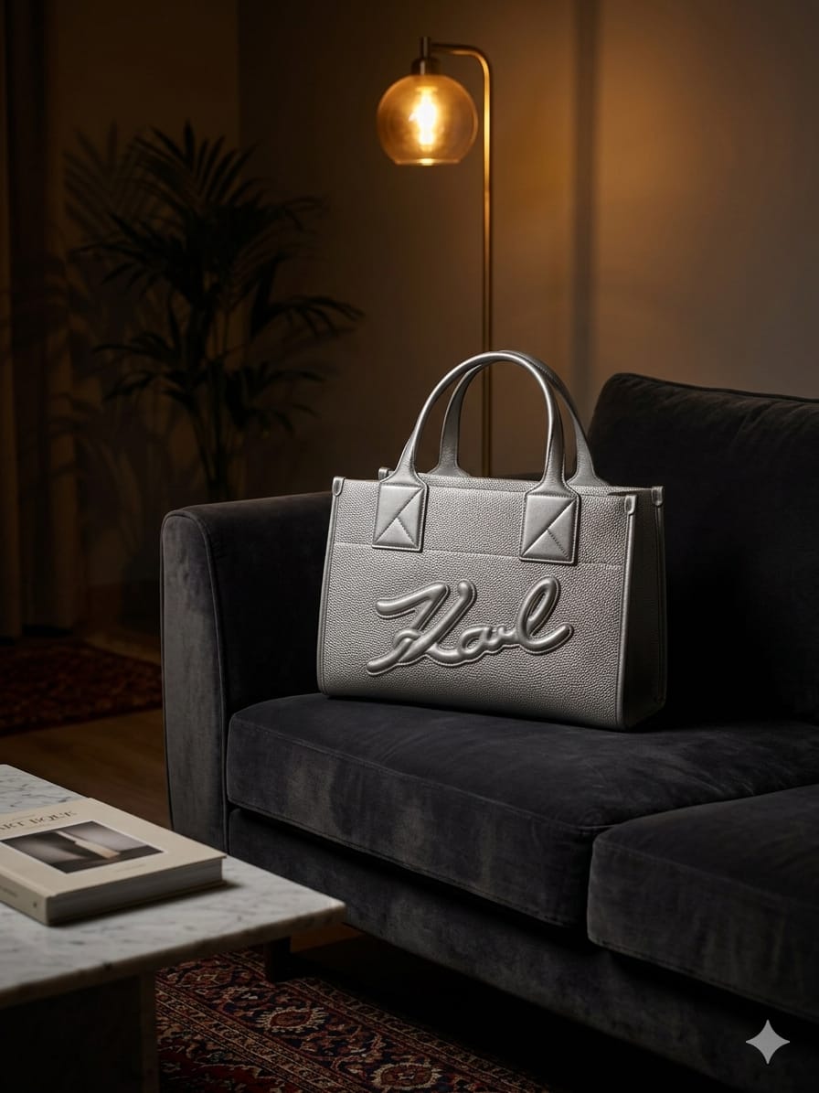 Karl Lagerfeld K Square Leather Tote Bag Silver Luxury Branded Women India