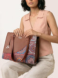 ZOUK Women's Office Tote Bag Jute Vegan Leather Handcrafted - Shoulder Bag