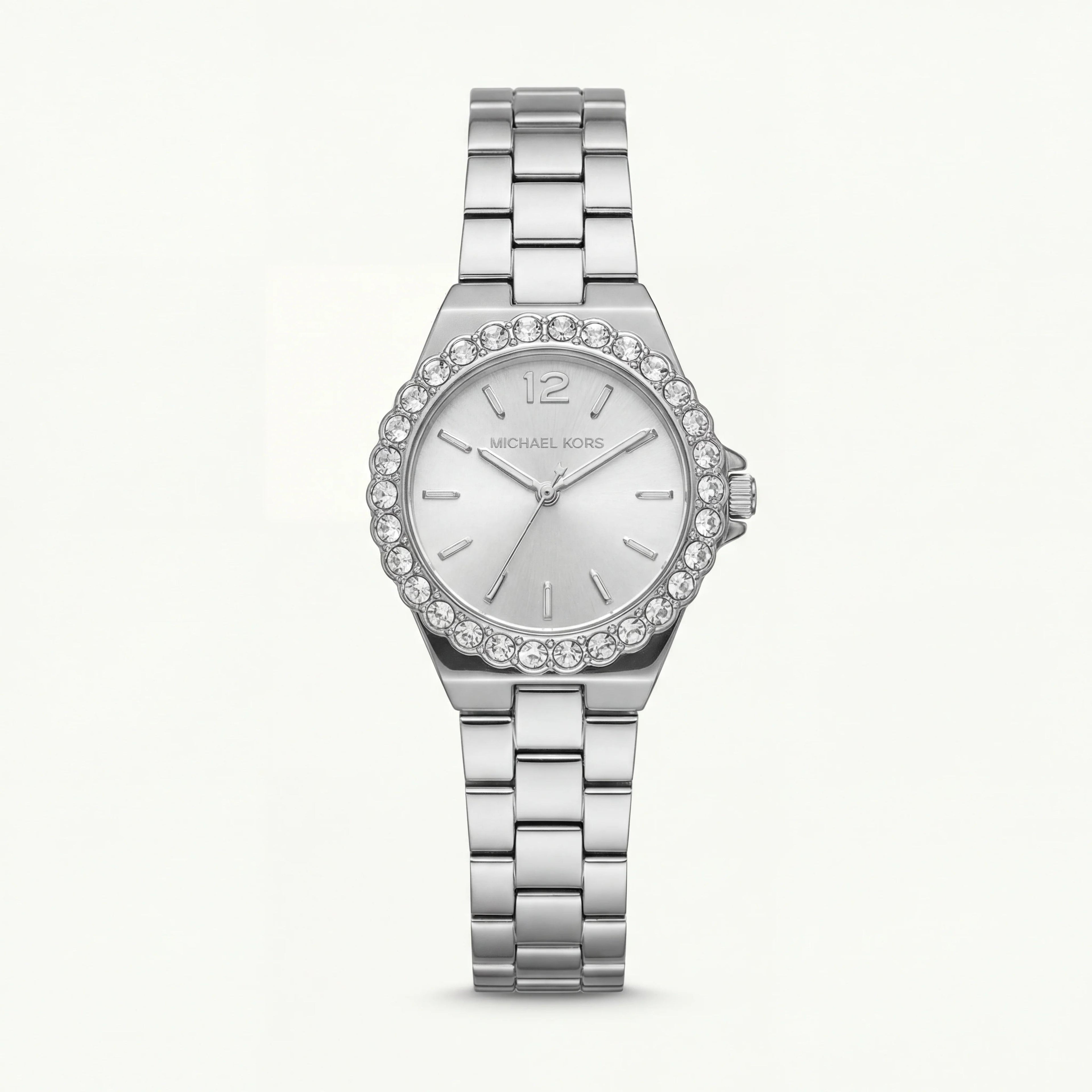 Michael Kors Lennox watch close up diamond bezel 30mm case size premium quartz India