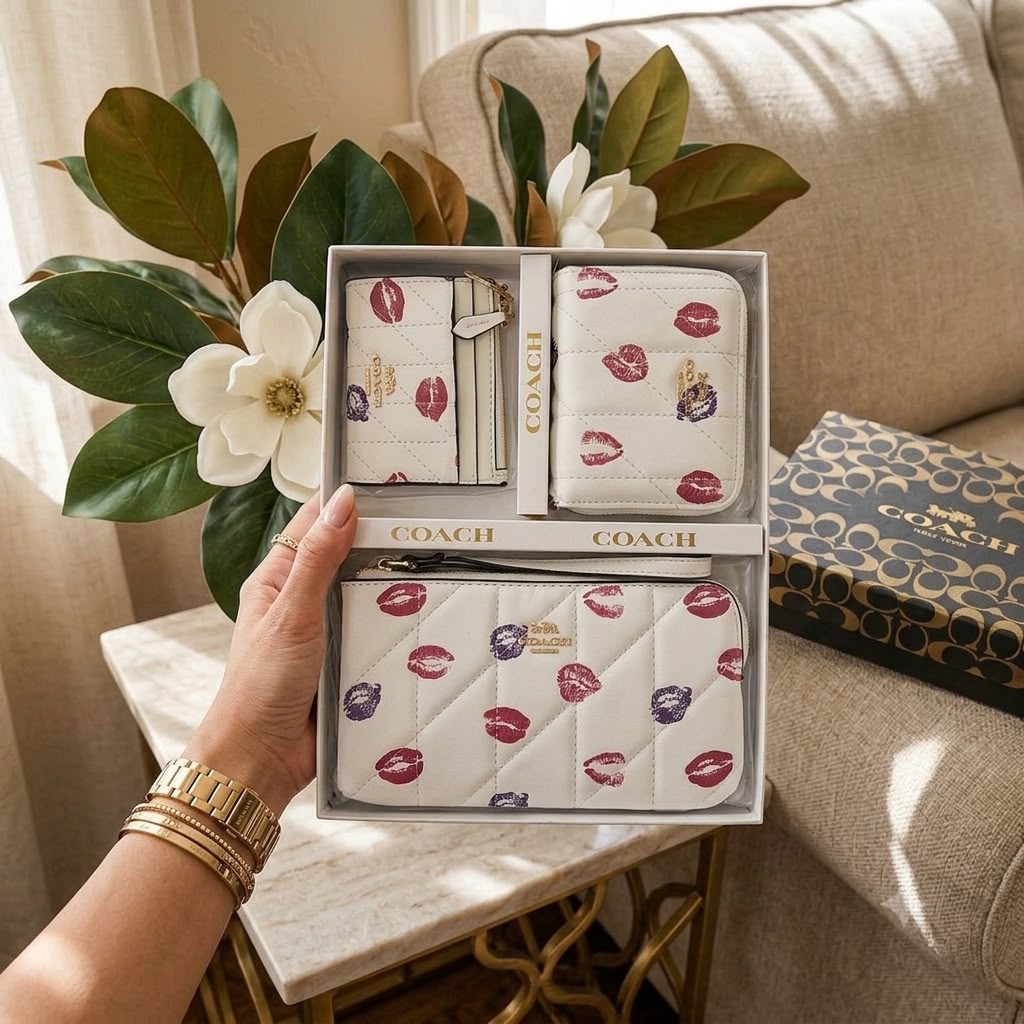 Premium Set of 3 Pouch Mini Wallet Card Holder D3 With Brand Box Dust Cover Gift Set Women