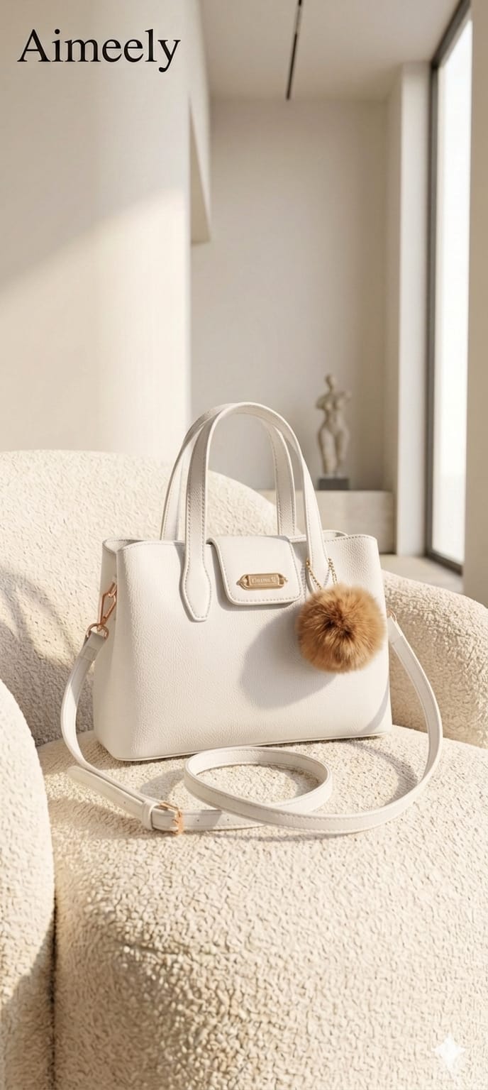 Aimeely Luxe Satchel White Structured Detachable Strap Women India