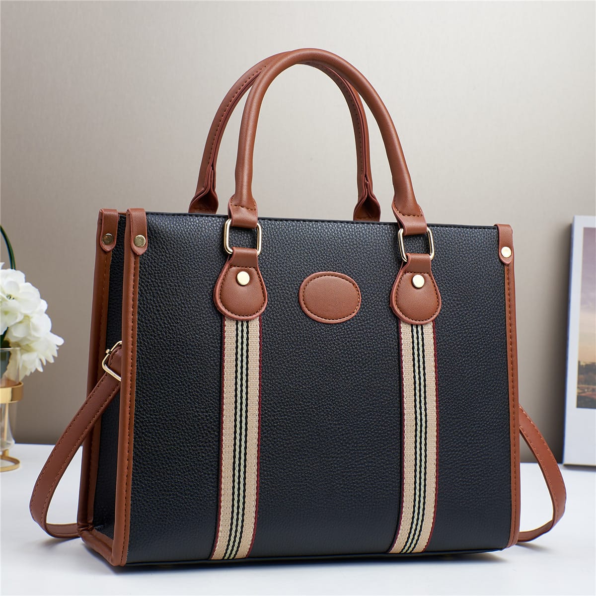 book tote bag for women black, structured handbag office wear