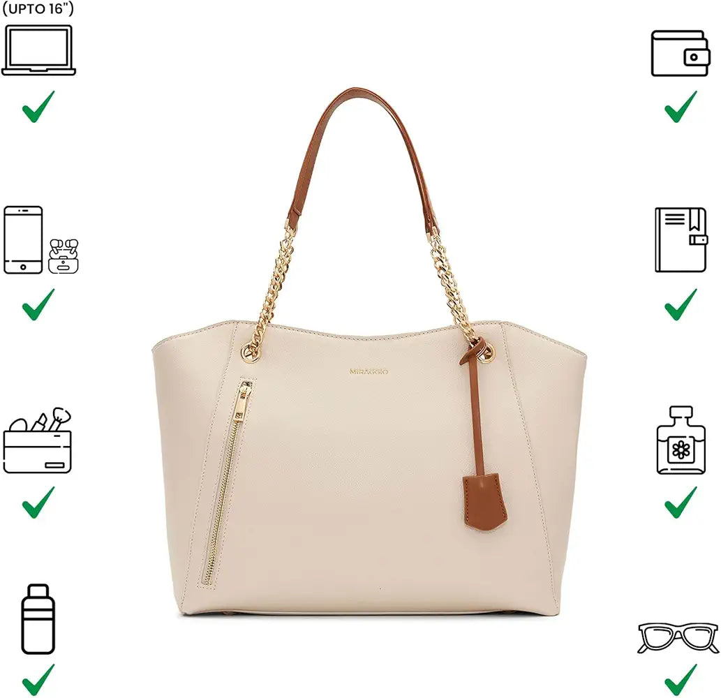 Miraggio Chain Strap Tote Bag for Women | Stylish Everyday Shoulder Bag for Office, College & Travel