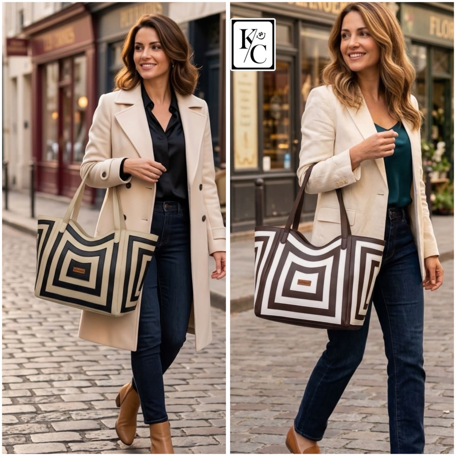 Women's Geometric Print Faux Leather Tote Bag | Multi-Compartment Shoulder Handbag
