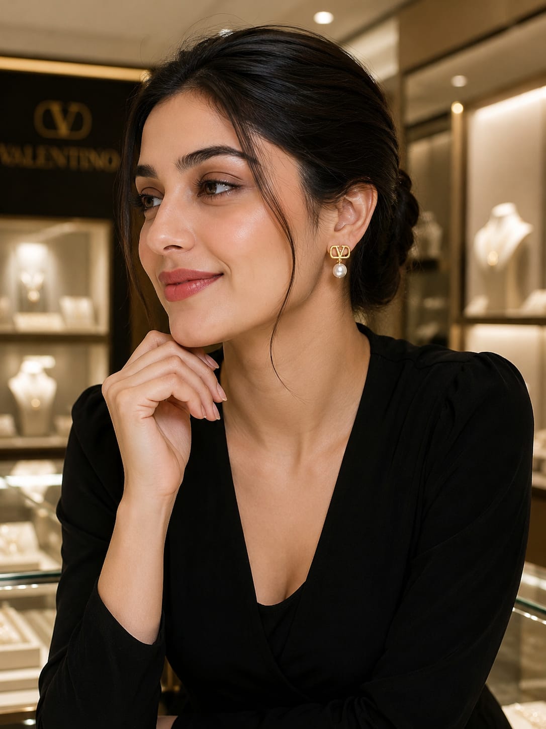 Pearl Drop Earrings with V Detail