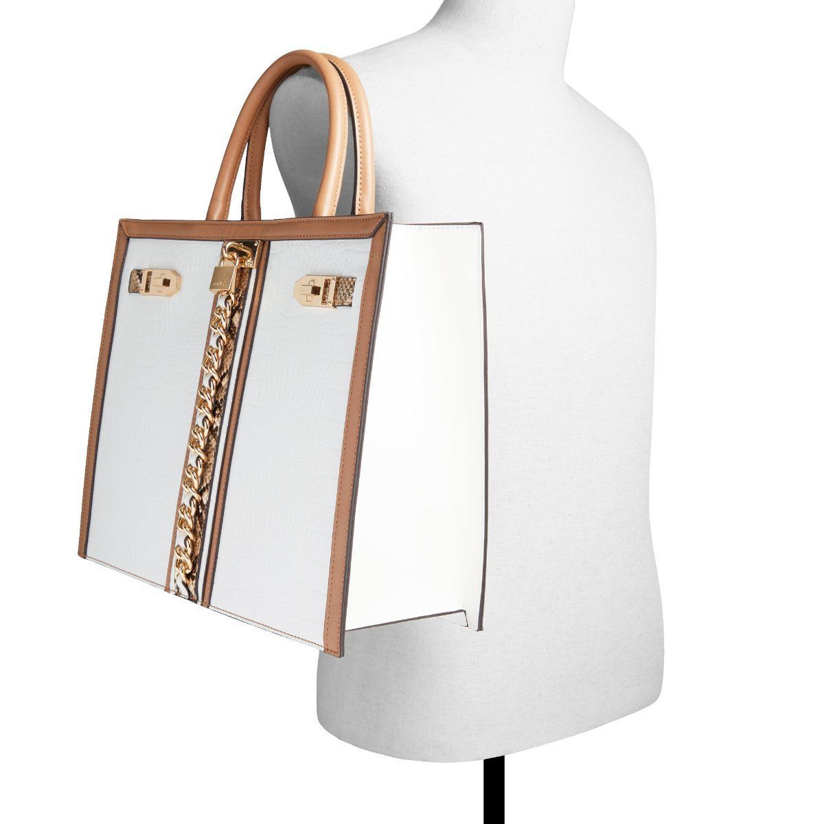 ALDO Avoma Premium Crocodile Textured Satchel Tote Bag Tan White Blue With Dust Cover - PR Collection