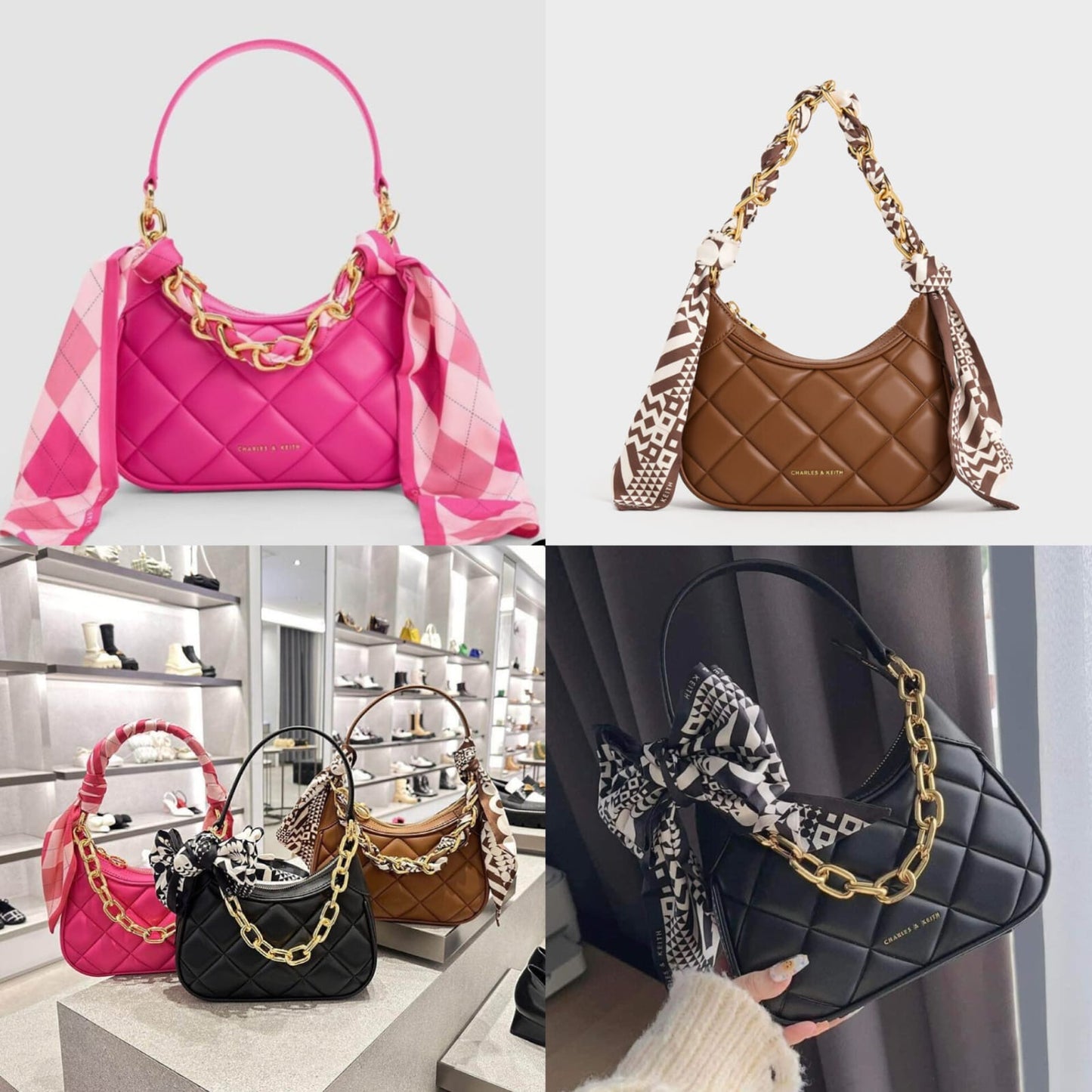 Charles Keith Mini Alcott Scarf Handle Quilted Bag - PR Collection