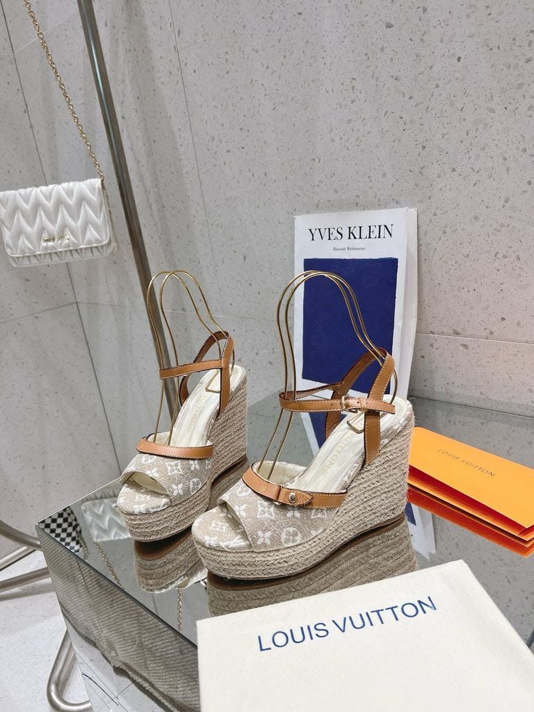 LV Monogram Wedge Sandals Premium Quality Women Footwear India