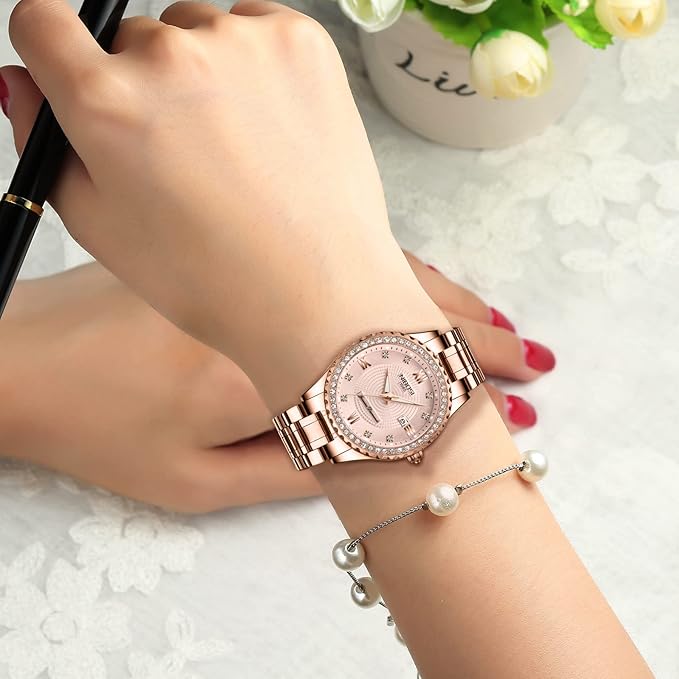 NIBOSI Women Watches Analogue Wrist Watches Watches for Women's & Girls & Miss & Ladies Rose Gold Dial Watch with Stylish Diamond