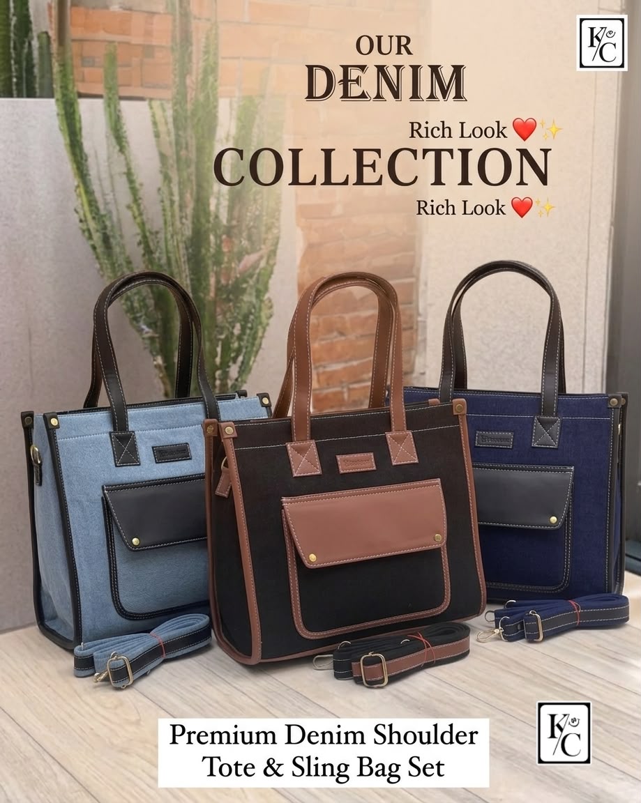 Sky Blue Denim Handbag Women Front Pocket Shoulder Sling Bag