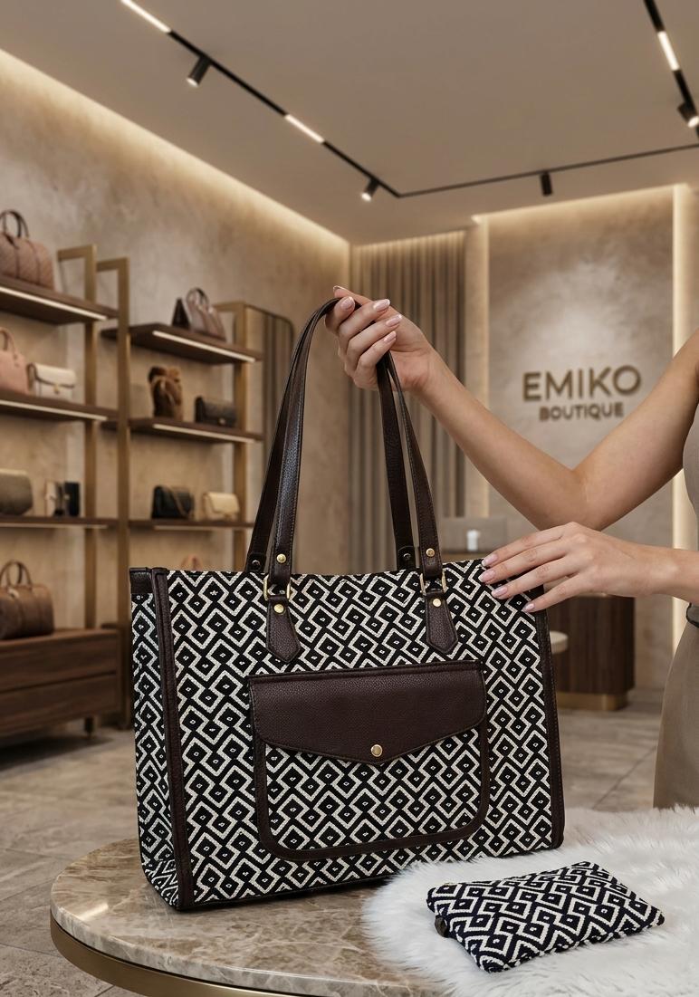 Jacquard Plush Tote Bag with Matching Pouch - PR Collection