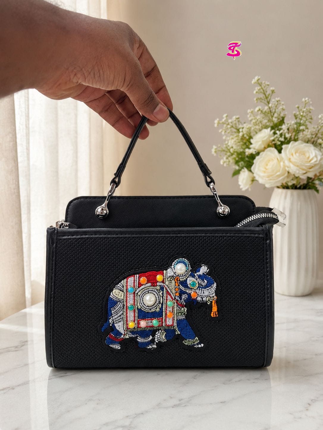 Elephant Print Sling Bag with Long Belt - PR Collection