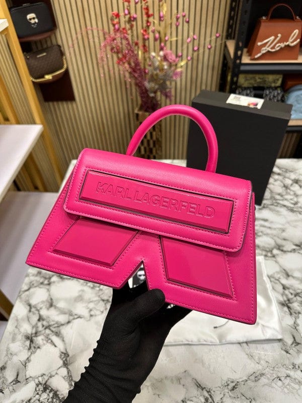 Karl Lagerfeld K Iconic Bag Hot Pink Side View Complete Brand Detailing