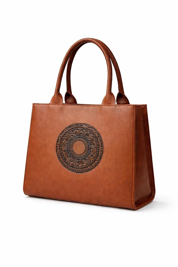 Women's Black Leather Tote Bag Structured for Office Party Formal Use - PR Collection