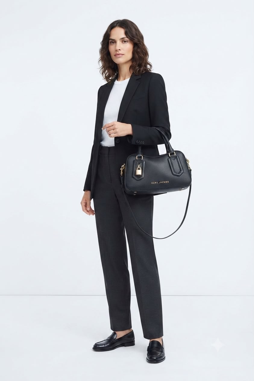 Women Premium Pebbled Leather Handbag Structured Satchel Zipper Closure