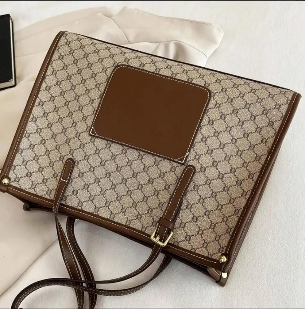 Monogram Print Tote Bag for Women | Structured Shoulder Handbag with Mini Card Holder